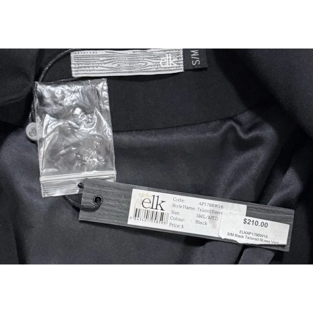 Elk Long Coatigan Vest Womens S/M Tailored Black Sleeveless Lined Asymmetrical - Picture 11 of 14